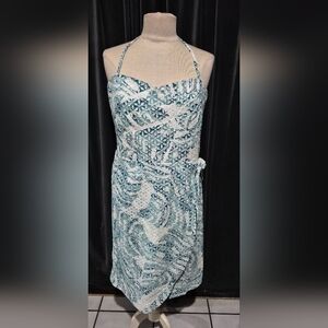 Tori Richard Strapless Dress - Teal and White